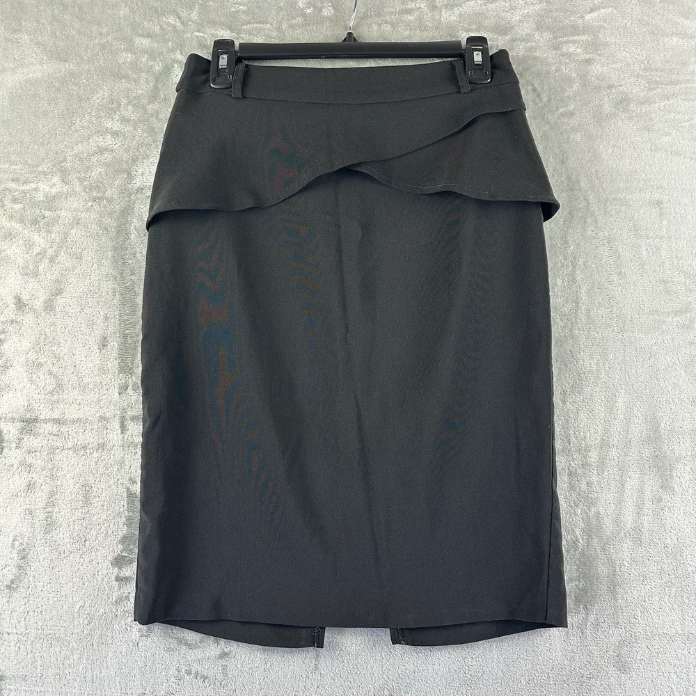 ABN Pencil Skirt Women's 10 Black Zipper Closure Ruffle Details.